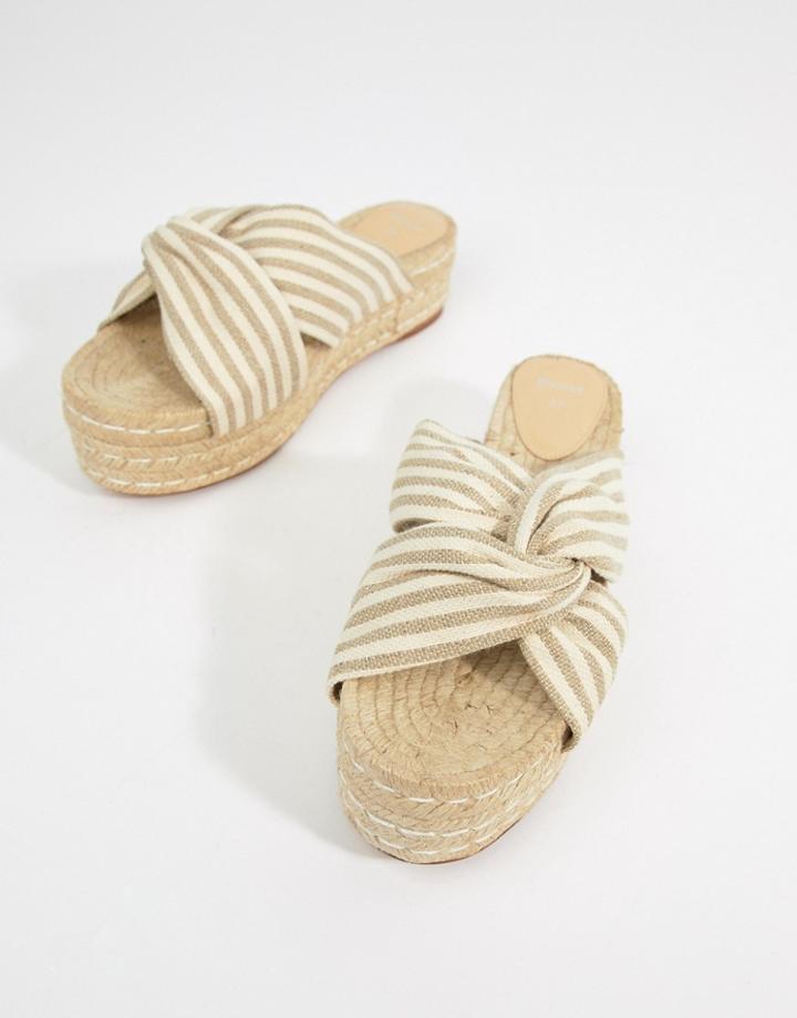 Bershka Striped Espadrille Wedge In Beige - Beige