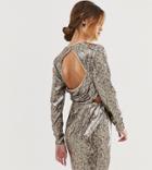 Asos Design Open Back Mini Dress In Snake Sheet Sequin - Multi