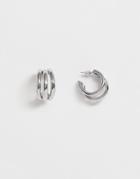 Asos Design Hoop Earrings In Triple Row Design In Silver Tone - Silver