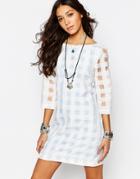 Reclaimed Vintage X Liquid Lunch Sheer Gingham Check Shift Dress - Blue