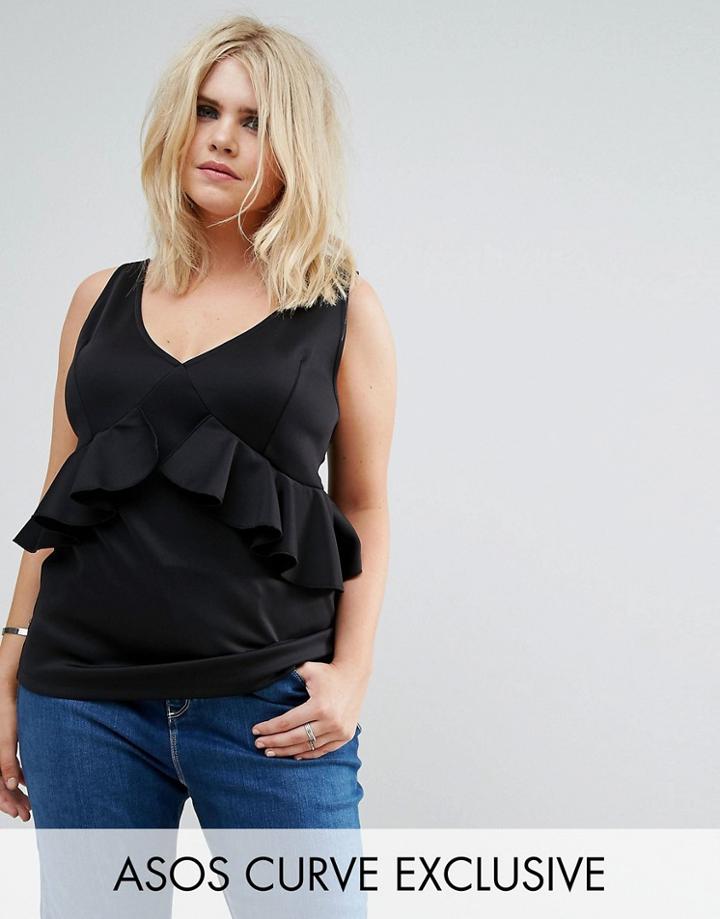Asos Curve Top With Pephem Frill - Black