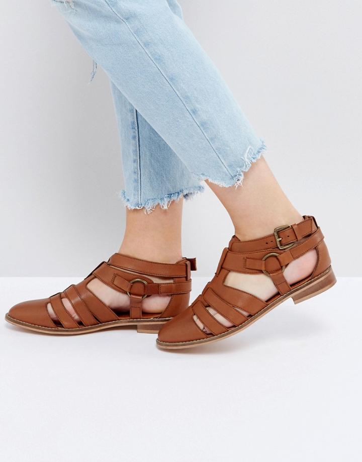 Asos Mumbai Leather Flat Shoes - Tan