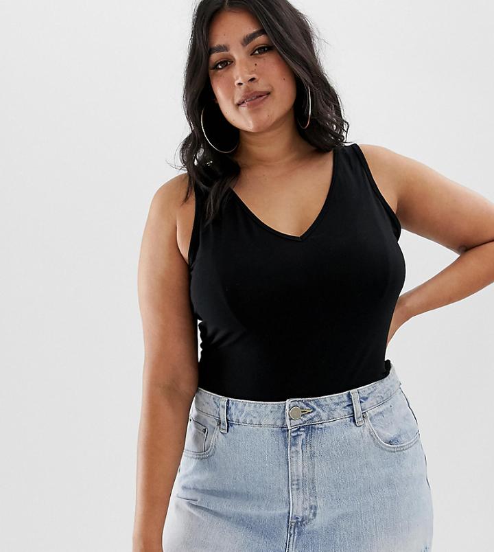 Asos Design Curve V-neck Tank Body In Black - Black