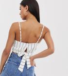 Boohoo Basic Tie Back Crop Top In White Stripe - Multi