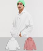Asos Design Oversized Hoodie 2 Pack White/pink Save - Multi
