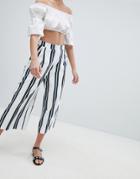 Asos Design Tailored Culotte With Ruffle Pockets In Stripe - Multi