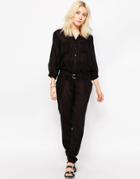 Japonica Jumpsuit With Belted Waist - Black