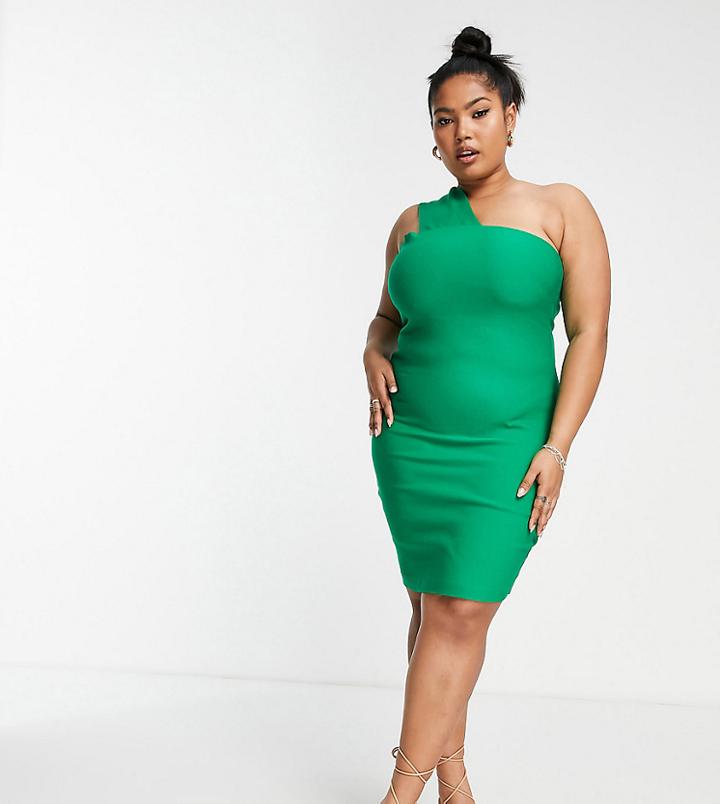 Vesper Plus One Shoulder Mini Body-conscious Dress In Green