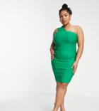 Vesper Plus One Shoulder Mini Body-conscious Dress In Green