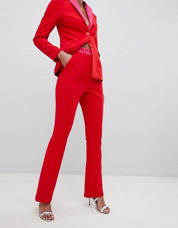 Little Mistress Contrast Cigarette Pants In Pomegranate-red