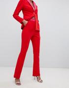 Little Mistress Contrast Cigarette Pants In Pomegranate-red