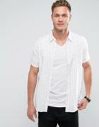 Bershka Short Sleeve Printed Shirt In White - White