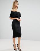 Club L Bardot Midi Dress With Frill Overlay - Black