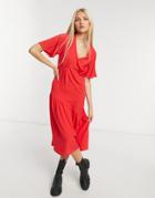 New Look Tiered Hem Midi Dress In Bright Red
