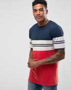 Pull & Bear T-shirt With Stripes In Navy Blue - Blue