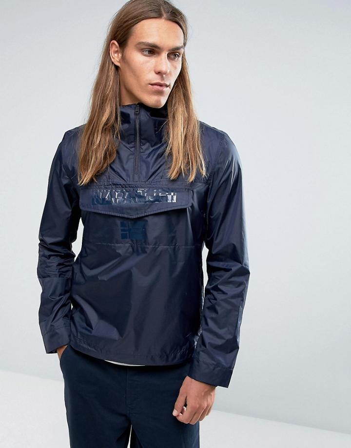 Napapijri Asheville Overhead Jacket Hooded Lightweight Ripstop In Navy - Navy