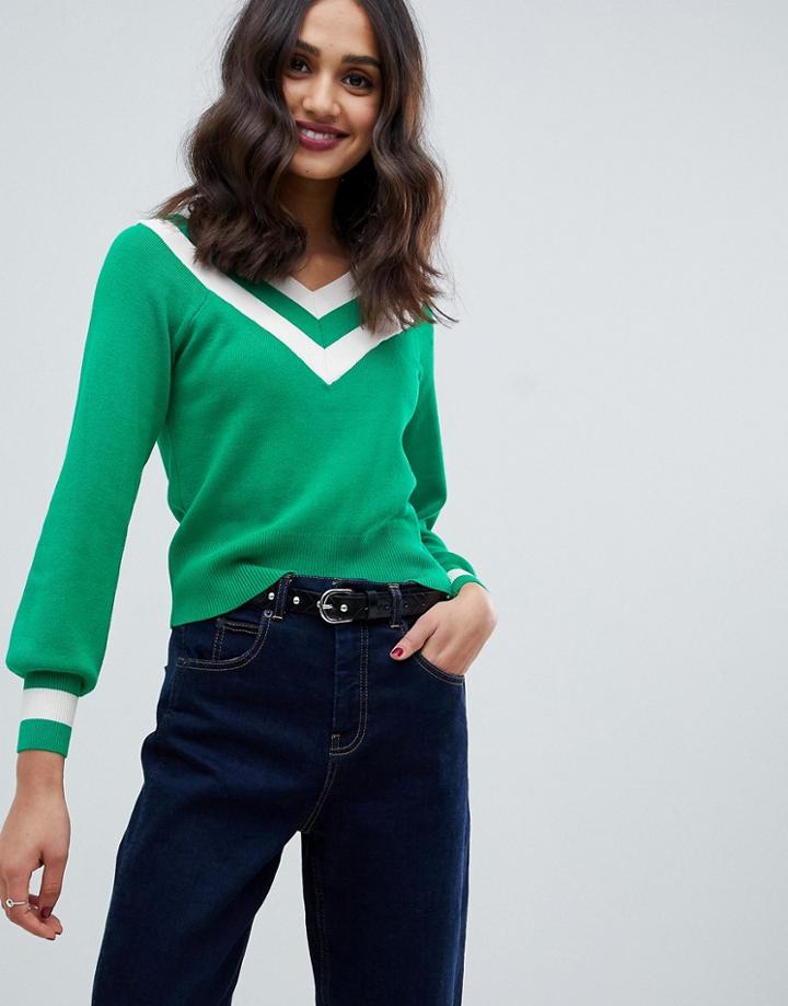 Miss Selfridge Sweater With Chevron In Green - Multi