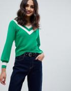 Miss Selfridge Sweater With Chevron In Green - Multi