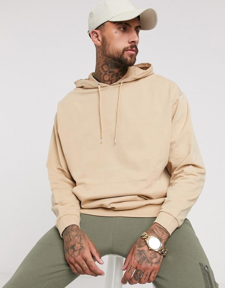 Asos Desgn Lightweight Oversized Hoodie In Beige - Beige