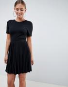 Asos Design Pleated Skirt Mini Dress-black
