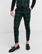 Asos Design Super Skinny Wool Mix Suit Pants In Green Tartan