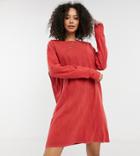 Asos Design Tall Oversized Long Sleeve T-shirt Dress In Burnt Orange Acid Wash
