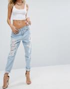 Versace Jeans Distressed Tapered Boyfriend Jeans - Blue