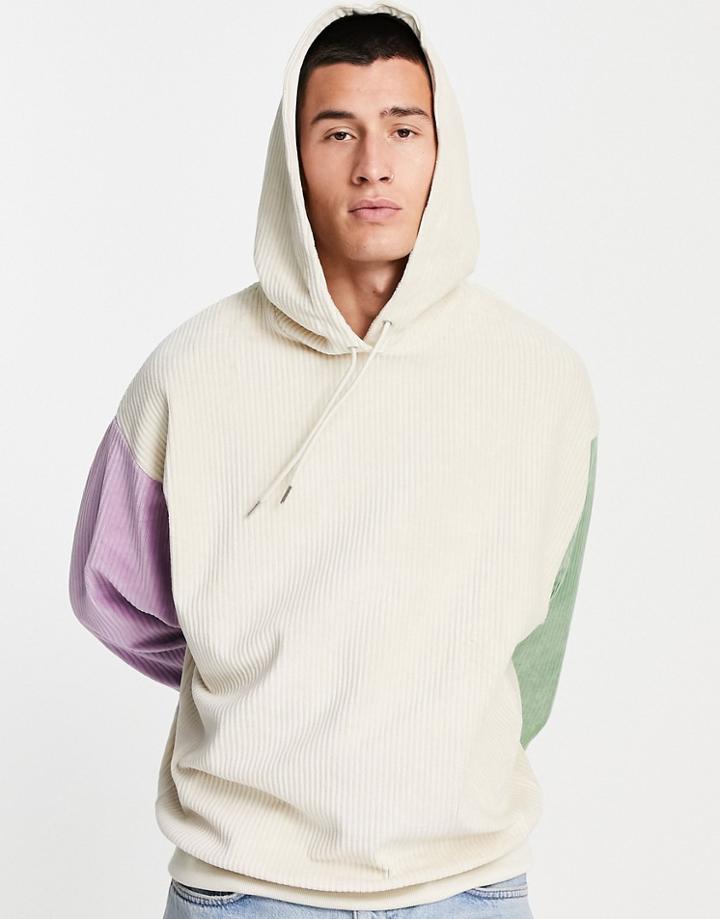 Asos Design Oversized Ribbed Velour Hoodie In Color Block-multi