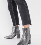 Simply Be Wide Fit Heeled Boots With Stud Detail In Metallic Gray-silver