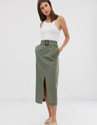 Asos Design Column Midi Skirt With Pockets And Tie Waist - Multi