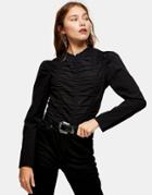 Topshop Tea Blouse With Ruched Detail In Black