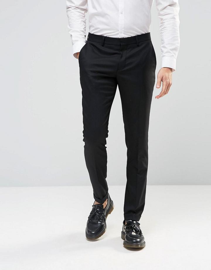 Selected Homme Skinny Fit Pants With Stretch And Turn Up - Black