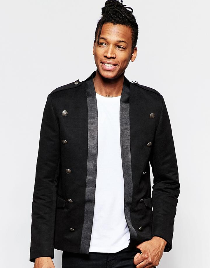 Asos Slim Military Jacket In Black - Black