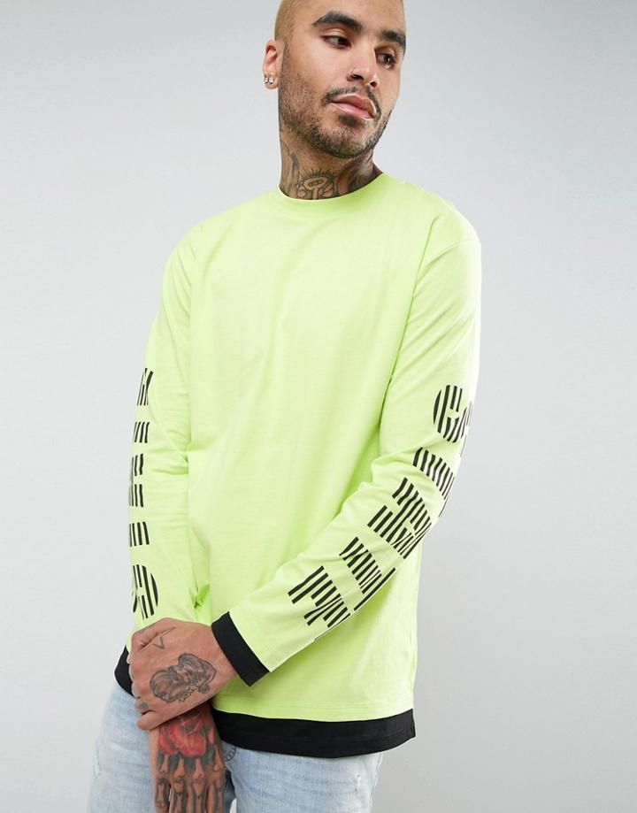 Asos Super Longline T-shirt With State Stripe Print And Extenders - Green