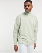 Asos Design Oversized High Neck Top With Seam Detail In Washed Pastel Green