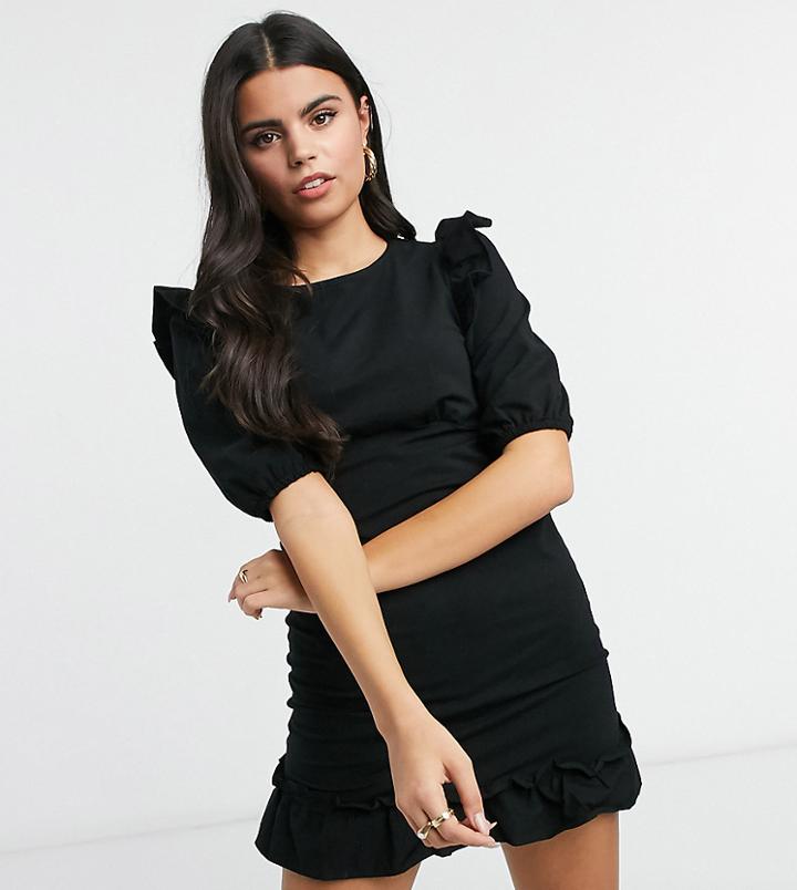 Miss Selfridge Petite Poplin Dress In Black-blue