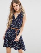 Madam Rage Skater Dress In Bird Print - Navy