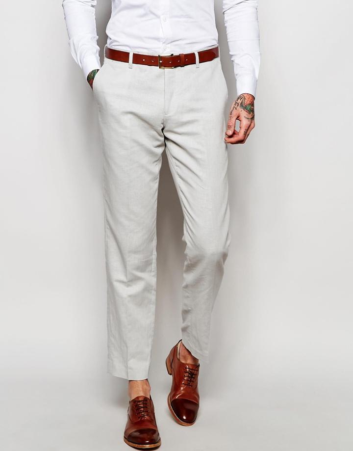 Feraud Premium 55% Linen Suit Pants In Pale Steel Gray - Gray