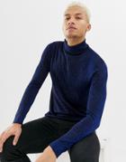 Night Addict Metallic Roll Neck Sweater In Navy - Navy