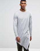 Asos Extreme Longline T-shirt With Popper Drape Detail - Gray