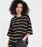 Asos Design Tall Super Oversized T-shirt With Mixed Stripes In Black, White And Orange-multi