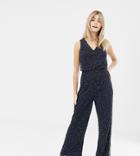 Lace & Beads Embellished Wide Leg Jumpsuit In Navy - Navy