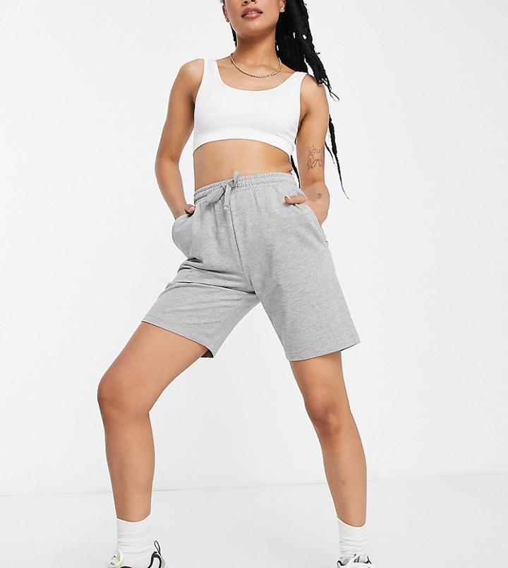 Asos Design Petite Cotton 90s Mid-rise Sweat Short In Longer Length In Gray - Gray