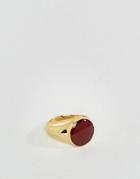 Asos Signet Ring In Gold Plated With Contrast Red Enamel - Gold