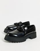 Asos Design Chunky Sole Loafer With Oversized Chain In Black Faux Leather