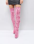 Truffle Collection Crushed Velvet Over The Knee Boot - Pink