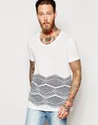 Asos T-shirt With Sketchy Hem Print And Scoop Neck In Linen Mix - Nimbus Cloud