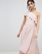 Asos Design Slinky One Shoulder High Low Midi Dress - Pink