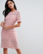 Liquorish Floral Lace Pencil Dress - Pink