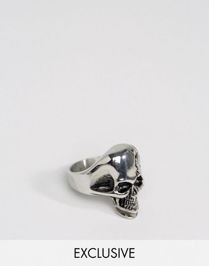 Reclaimed Vintage Skull Ring In Silver - Silver